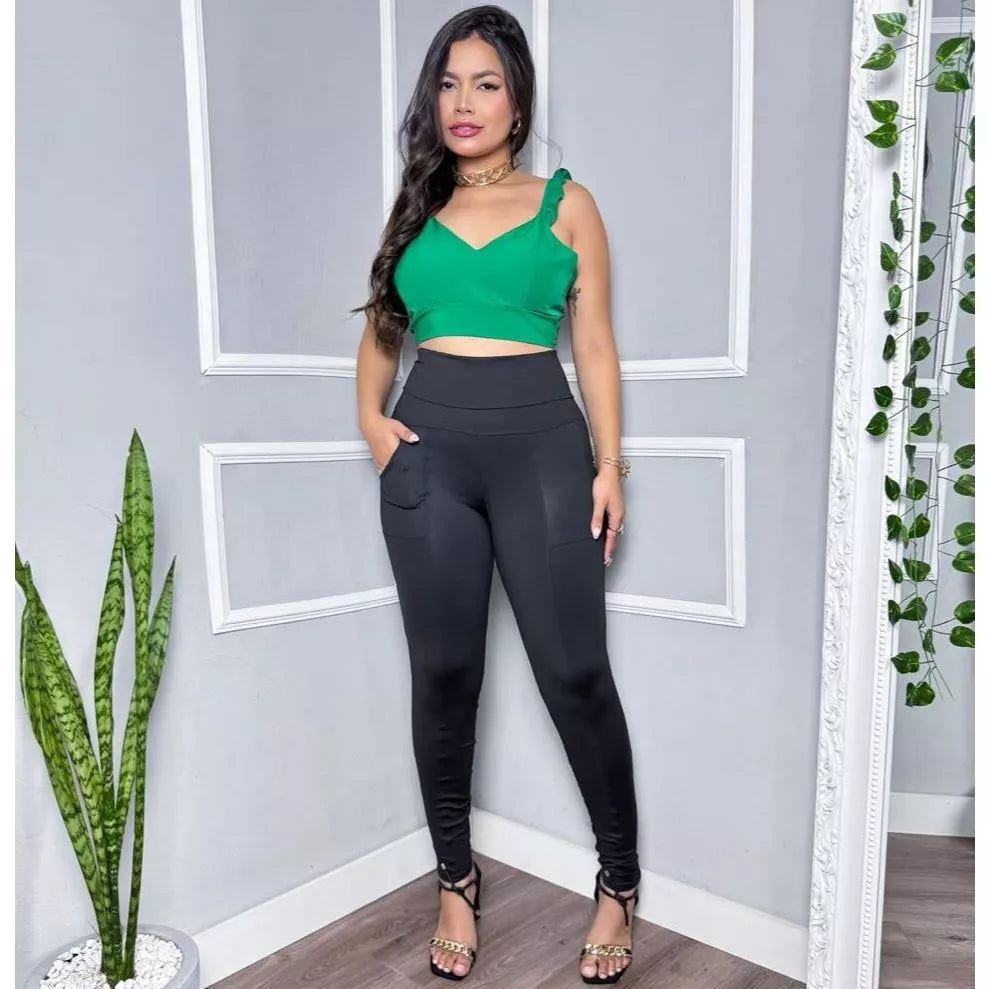 Calça Feminina Montaria Power Com Bolso Legging Suplex com Detalhe na Lateral Plus size