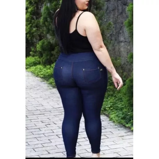 Calça Legging Cotton Jeans Femenina Calça Jeans Femenina Skinny Cintura Alta bolso Uniforme Enfermagem Plus Size