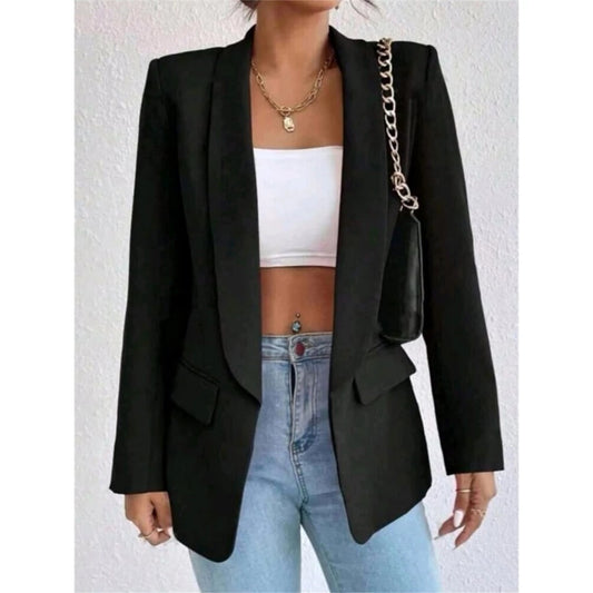 Blazer Feminino Alfaiataria Manga Longa Maxi Longo Sobretudo