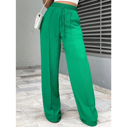 Calça Pantalona Duna Cordão Feminina Com Bolso Cintura Alta Wide Leg