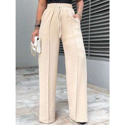 Calça Pantalona Duna Cordão Feminina Com Bolso Cintura Alta Wide Leg
