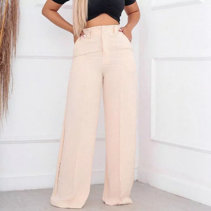 Calça Feminina Pantalona Wide Leg Duna com Botão Cintura Alta