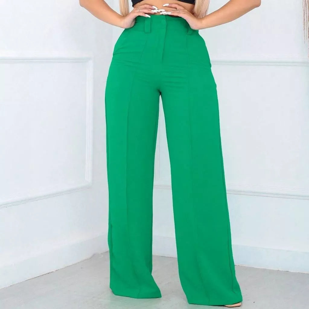 Calça Feminina Pantalona Wide Leg Duna com Botão Cintura Alta