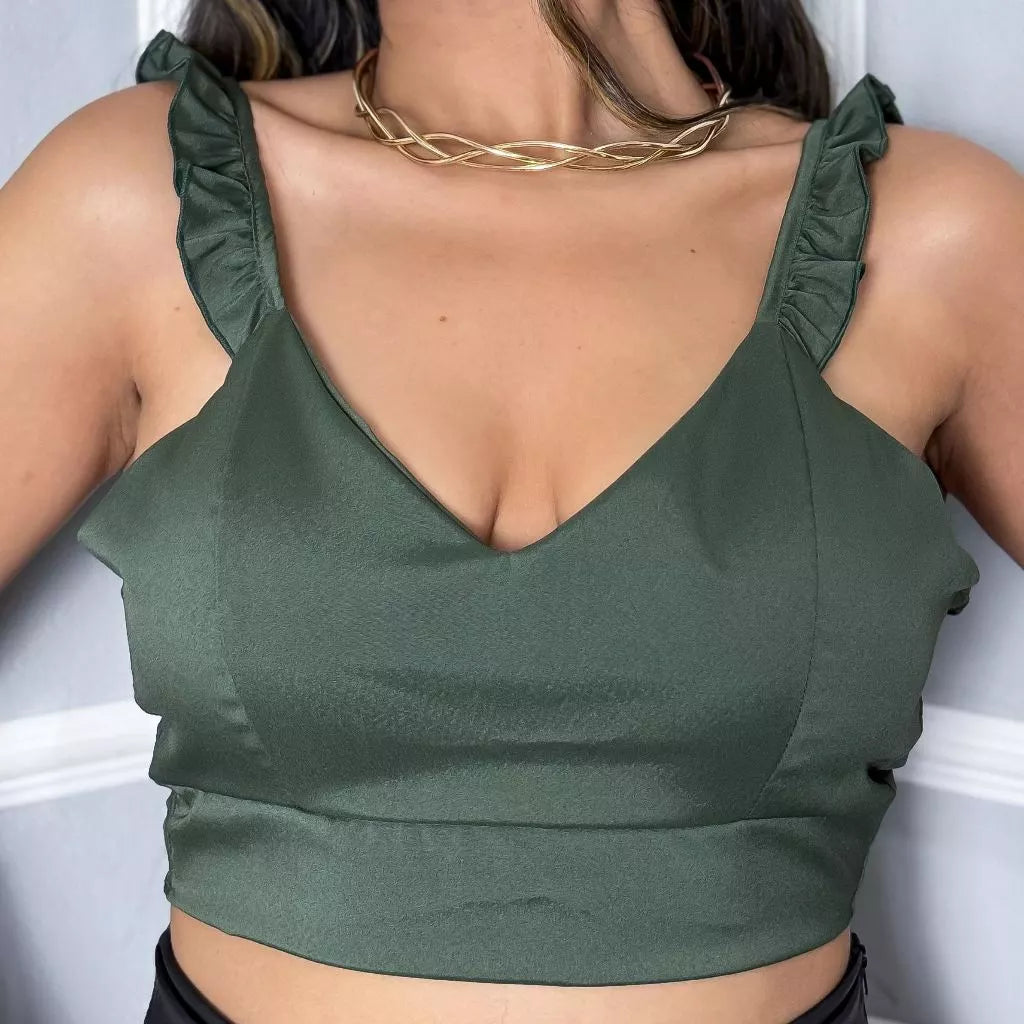 Cropped Feminino Com Alça Com Babado Confortável