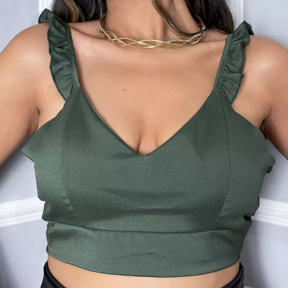 Cropped Feminino Com Alça Com Babado Confortável