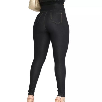 Calça Legging Cotton Jeans Femenina Calça Jeans Femenina Skinny Cintura Alta bolso Uniforme Enfermagem Plus Size