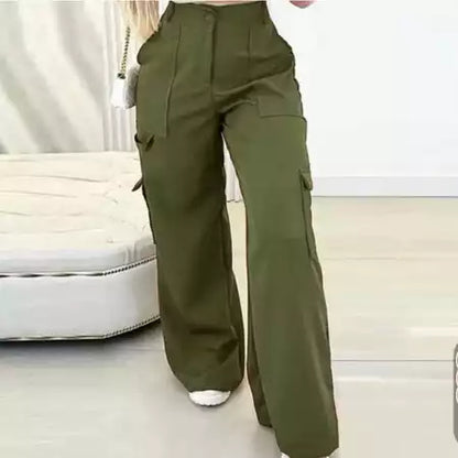 Calça Cargo Alfaiataria Feminina Pantalona WideLeg com Bolsos Laterais