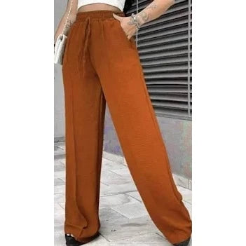 Calça Pantalona Duna Cordão Feminina Com Bolso Cintura Alta Wide Leg