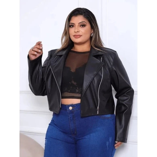 Jaqueta De Couro Plus Size Feminina com Zíper Inverno