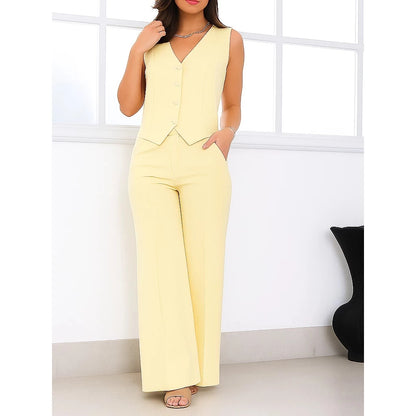 Conjunto Social Colete e Calça Pantalona Cintura alta bolsos Alfaiataria Colete Botões e Plus Zise