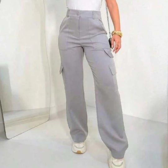 Calça Cargo Feminina Cintura Alta Alfaiataria com Bolsos