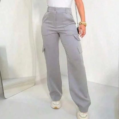 Calça Cargo Feminina Cintura Alta Alfaiataria com Bolsos