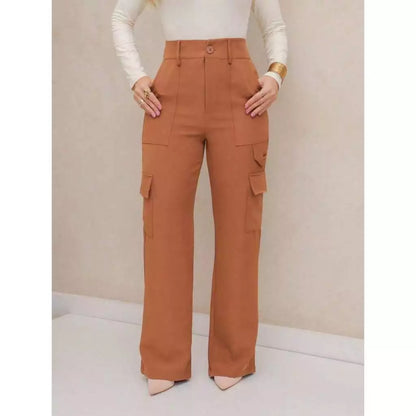 Calça Cargo Feminina Cintura Alta Alfaiataria com Bolsos