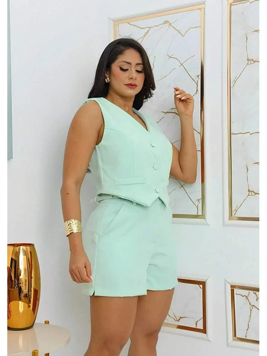 Conjunto Colete e Shorts Alfaiataria Feminino – Elegante