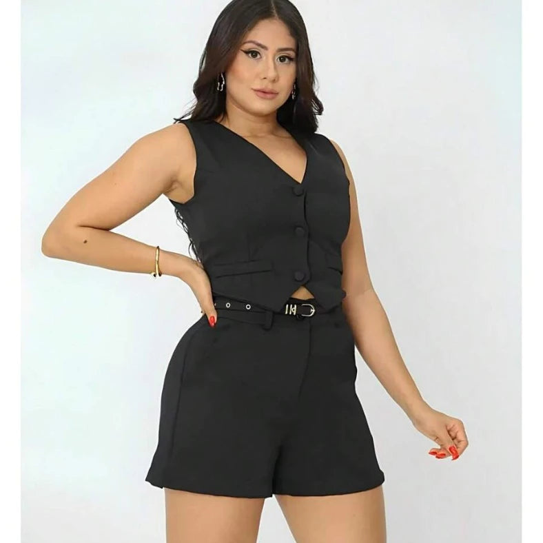 Conjunto Colete e Shorts Alfaiataria Feminino – Elegante