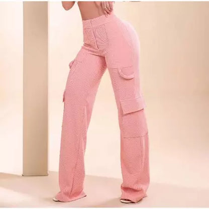 Calça Cargo Alfaiataria Feminina Pantalona WideLeg com Bolsos Laterais