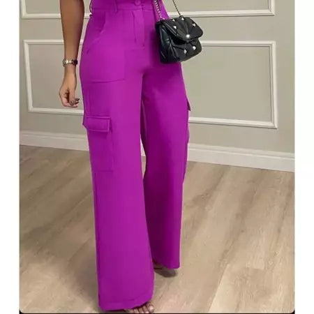 Calça Cargo Alfaiataria Feminina Pantalona WideLeg com Bolsos Laterais