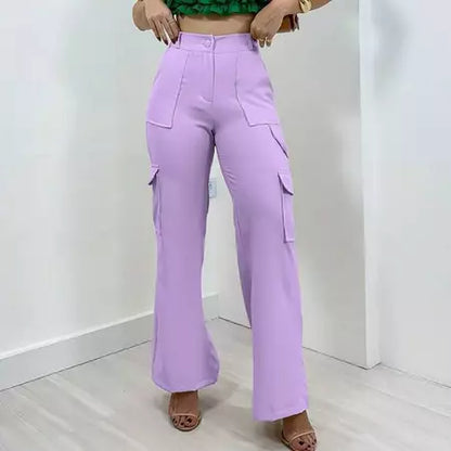 Calça Cargo Alfaiataria Feminina Pantalona WideLeg com Bolsos Laterais