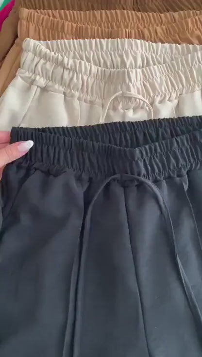 Calça Pantalona Duna Cordão Feminina Com Bolso Cintura Alta Wide Leg